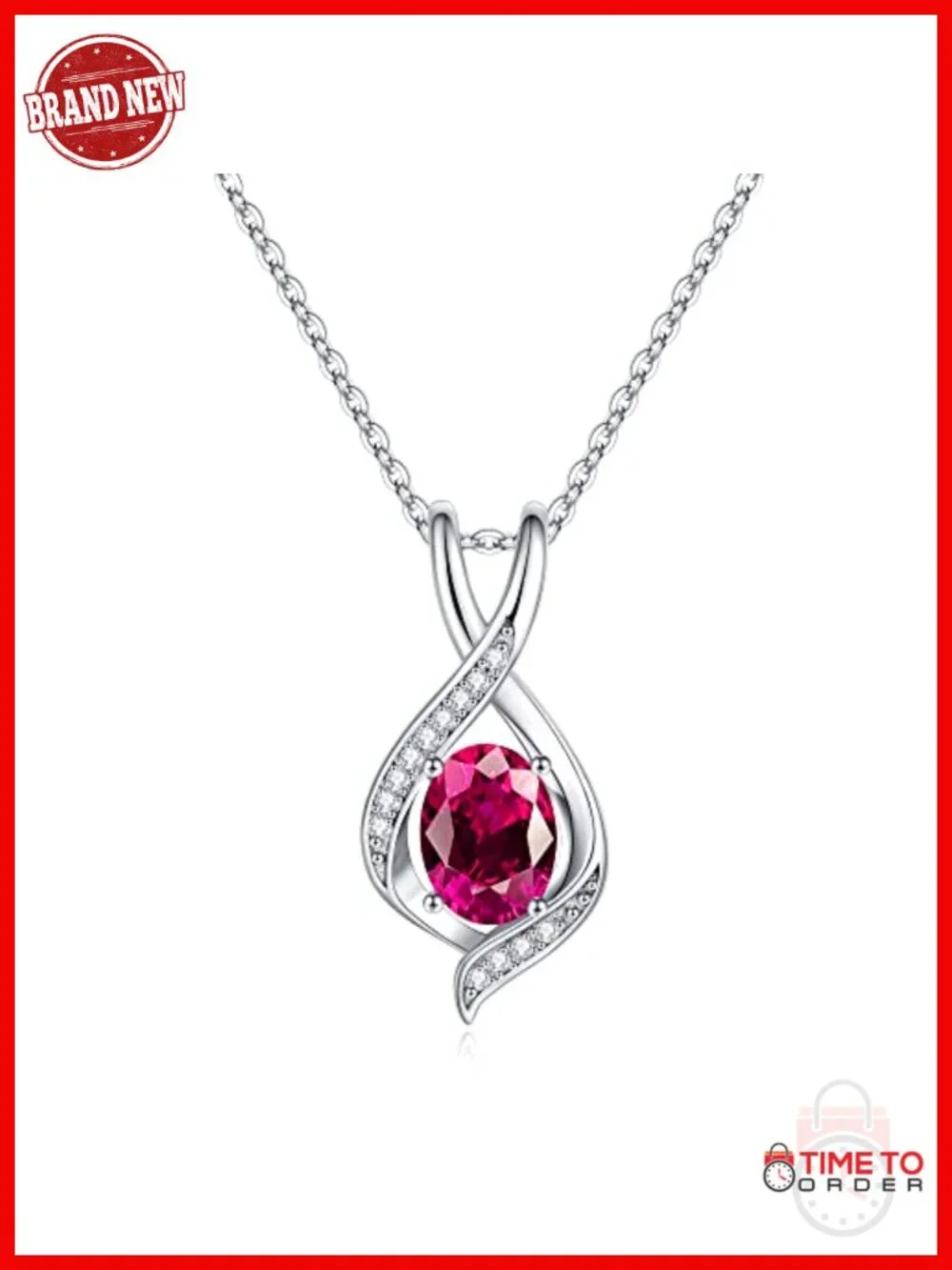 925 Sterling Silver Birthstone Pendant Necklace with Oval Cubic Zirconia Charm